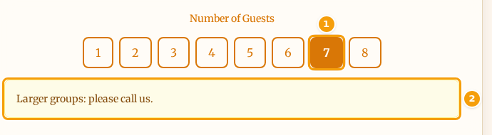 Number 7 tapped (1) and the yellow message that appears under the numbers (2)
