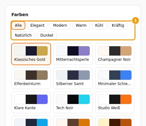 Die Farbgruppen (1) und die Paletten
