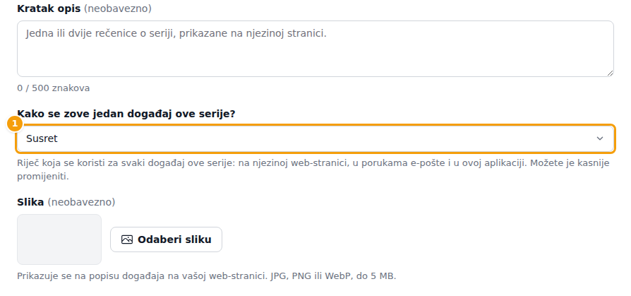 Kako se zove jedan događaj? (1) u obrascu nove serije