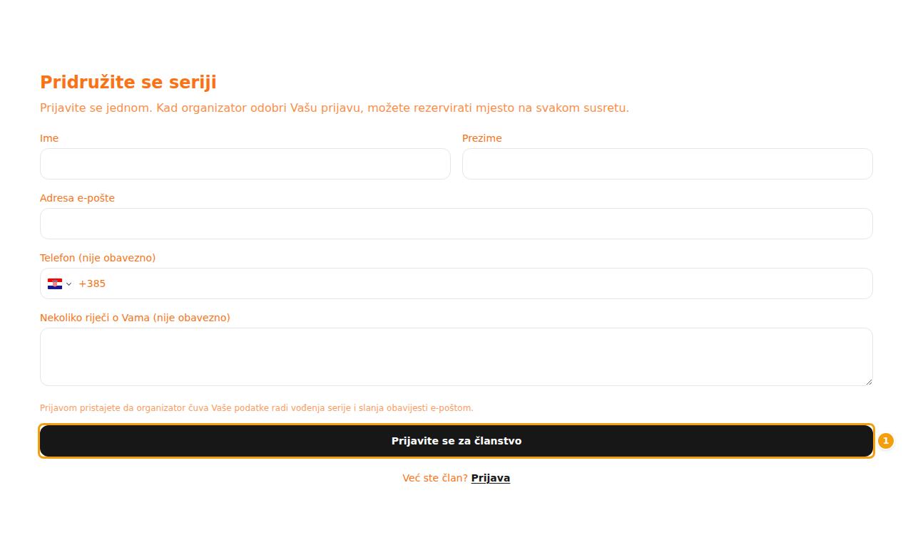 Obrazac za prijavu na web-stranici serije, s gumbom (1)