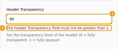A transparency of 90 is refused: the field (1) and the red note under it (2)