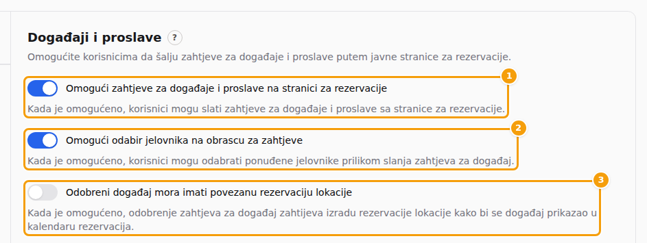 Prva tri prekidača (1) (2) (3)