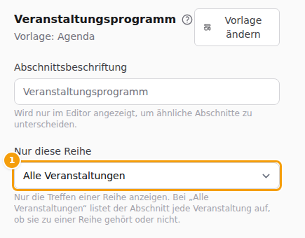 Nur diese Reihe (1) im Editor des Veranstaltungsprogramms