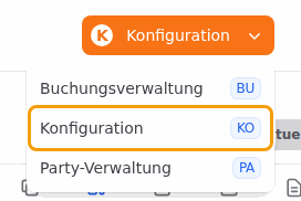 Die Bereichs-Schaltfläche oben rechts, mit Konfiguration ausgewählt
