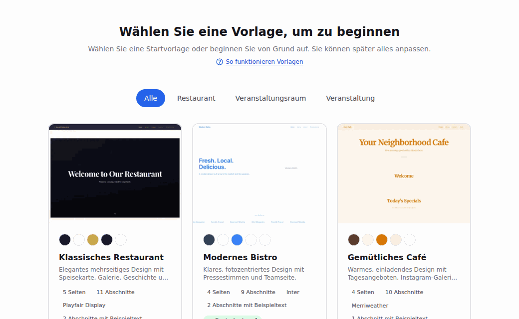 Die Vorlagen-Galerie: Wählen Sie eine Vorlage, um zu beginnen