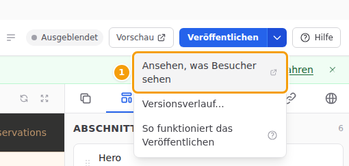 Ansehen, was Besucher sehen (1), im Menü neben Veröffentlichen