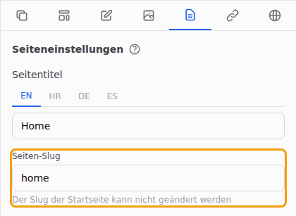 Die Webadresse der Startseite kann nicht geändert werden