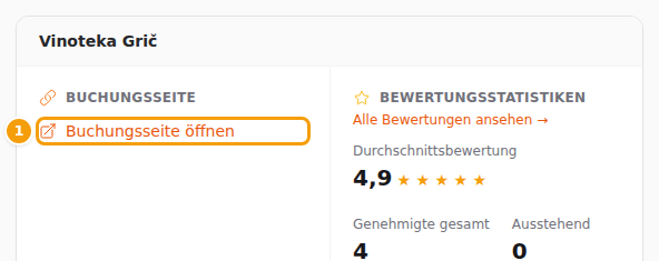 Buchungsseite öffnen (1) auf Ihrem Dashboard
