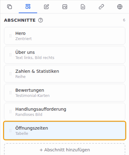 Der neue Abschnitt unten in der Liste