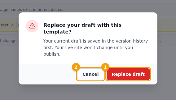 Replace draft (1) or Cancel (2)