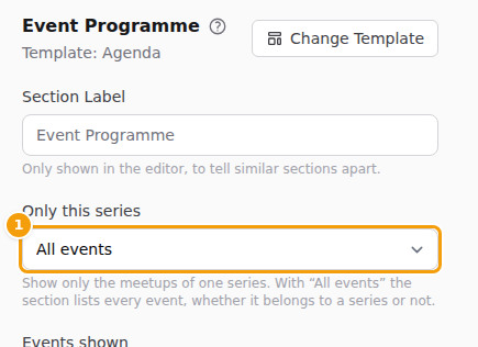 Only this series (1) in the Event Programme editor