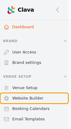 Website Builder in the menu on the left, under Venue Setup
