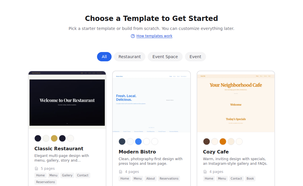 The template gallery: Choose a Template to Get Started