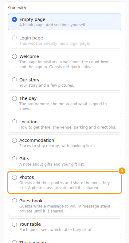 In the Add Page form, choose Photos (1)