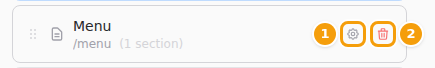 Page details (1) and Delete page (2) appear when you point at a page