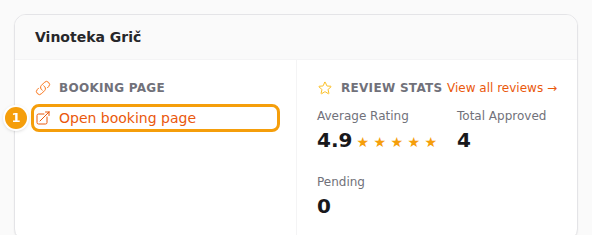 Open booking page (1) on your dashboard