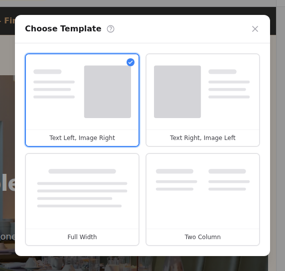 Choose Template: the current layout has a blue check mark