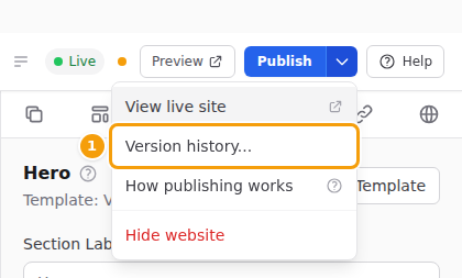Version history... (1) in the menu next to Publish