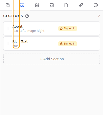 In the Sections tab, a lock or a door marks the sections that are not for everyone (1)