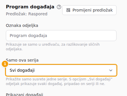 Samo ova serija (1) u uređivaču odjeljka Program događaja