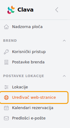 Uređivač web-stranice u izborniku lijevo, pod Postavke lokacije
