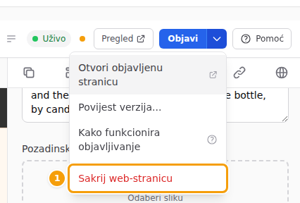 Sakrij web-stranicu (1) u izborniku pokraj gumba Objavi