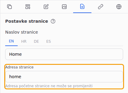 Web-adresa početne stranice ne može se promijeniti