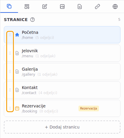 Povucite stranicu za točkastu ručicu