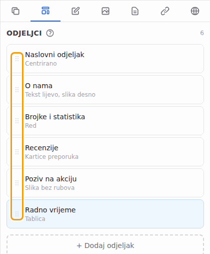 Povucite odjeljak za točkastu ručicu