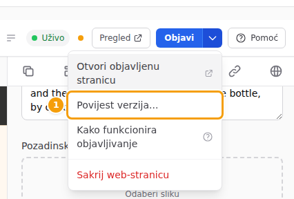 Povijest verzija... (1) u izborniku pokraj gumba Objavi